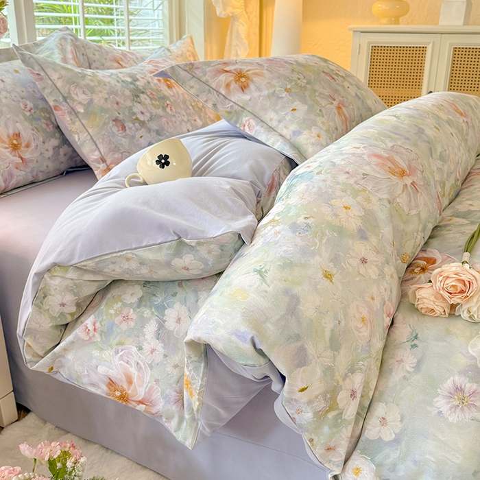 91家纺网 家纺一手货源 找家纺 巧玲珑 2025新款100%数码印花生态AB版四件套 思南