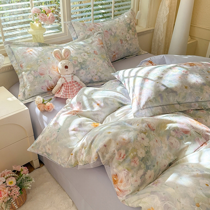 91家纺网 家纺一手货源 找家纺 巧玲珑 2025新款100%数码印花生态AB版四件套 思南