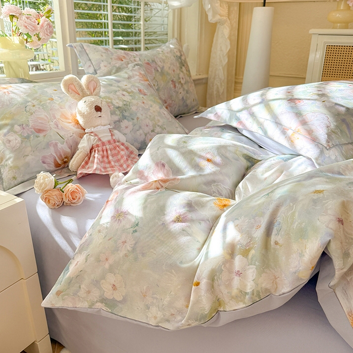 91家纺网 家纺一手货源 找家纺 巧玲珑 2025新款100%数码印花生态AB版四件套 思南