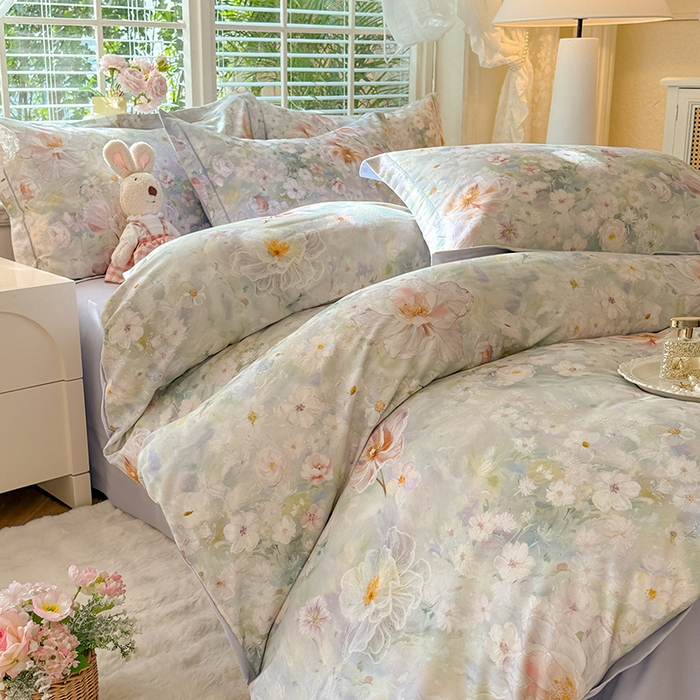 91家纺网 家纺一手货源 找家纺 巧玲珑 2025新款100%数码印花生态AB版四件套 思南