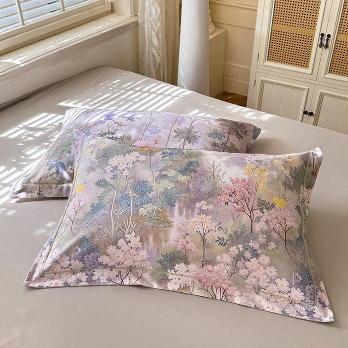 91家纺网 家纺一手货源 找家纺 巧玲珑 2025新款100%数码印花生态AB版四件套 思雨情怀