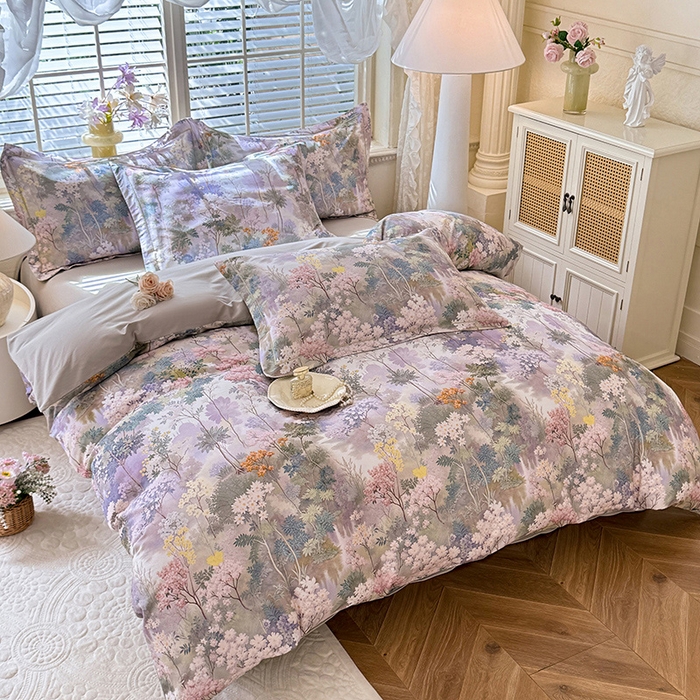 91家纺网 家纺一手货源 找家纺 巧玲珑 2025新款100%数码印花生态AB版四件套 思雨情怀