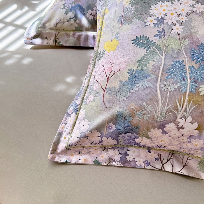 91家纺网 家纺一手货源 找家纺 巧玲珑 2025新款100%数码印花生态AB版四件套 思雨情怀