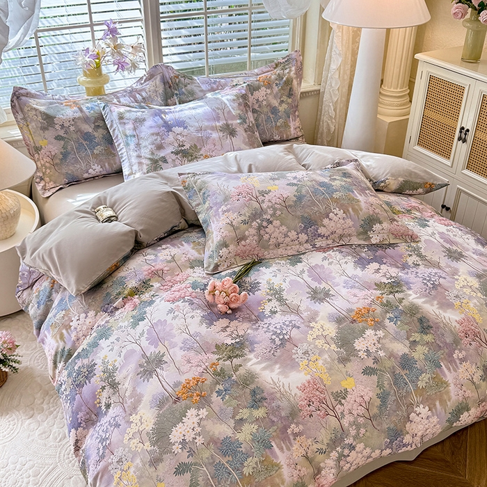 91家纺网 家纺一手货源 找家纺 巧玲珑 2025新款100%数码印花生态AB版四件套 思雨情怀