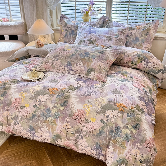 91家纺网 家纺一手货源 找家纺 巧玲珑 2025新款100%数码印花生态AB版四件套 思雨情怀