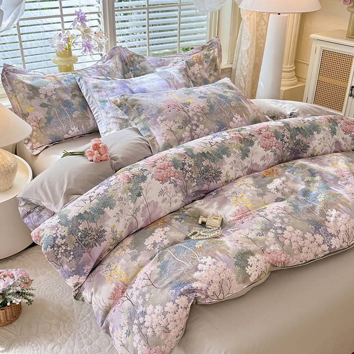 91家纺网 家纺一手货源 找家纺 巧玲珑 2025新款100%数码印花生态AB版四件套 思雨情怀