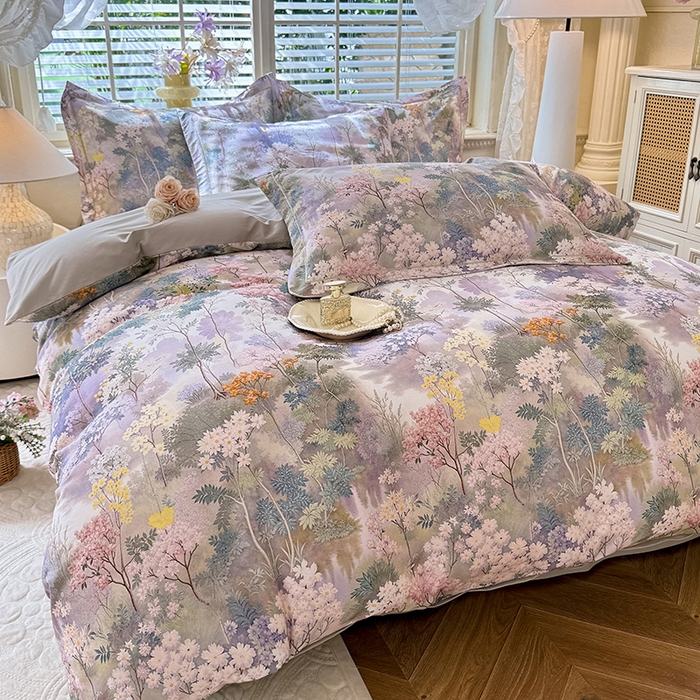 91家纺网 家纺一手货源 找家纺 巧玲珑 2025新款100%数码印花生态AB版四件套 思雨情怀