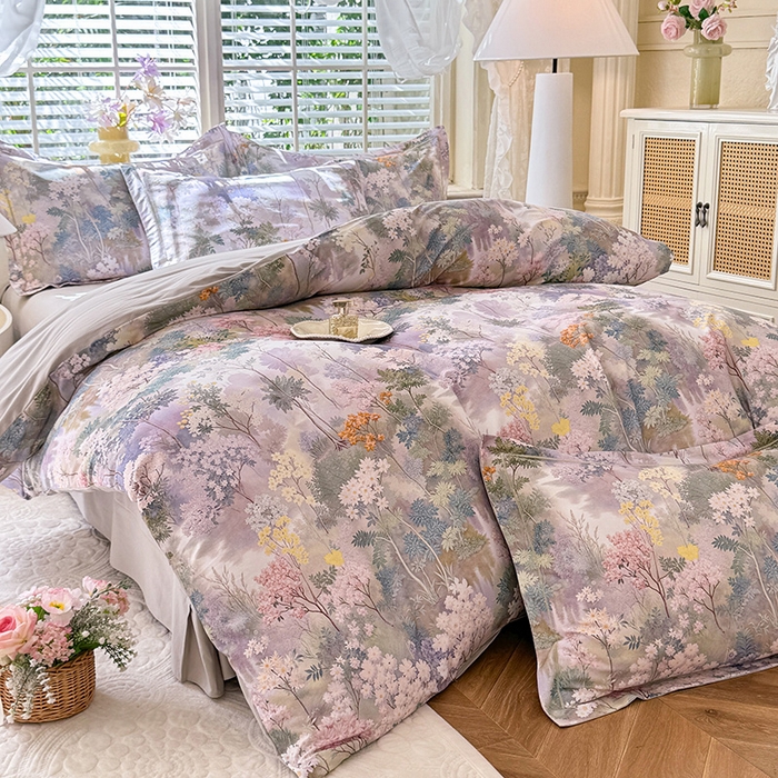 91家纺网 家纺一手货源 找家纺 巧玲珑 2025新款100%数码印花生态AB版四件套 思雨情怀