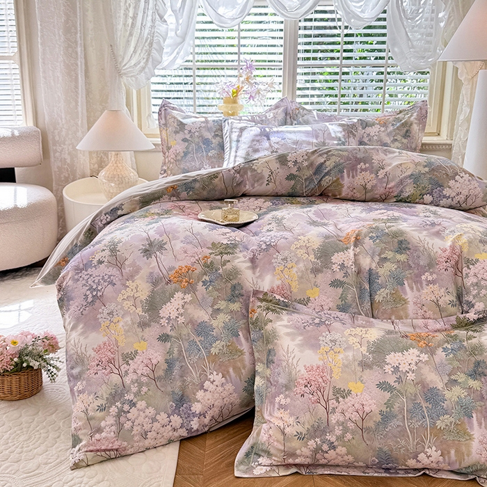 91家纺网 家纺一手货源 找家纺 巧玲珑 2025新款100%数码印花生态AB版四件套 思雨情怀