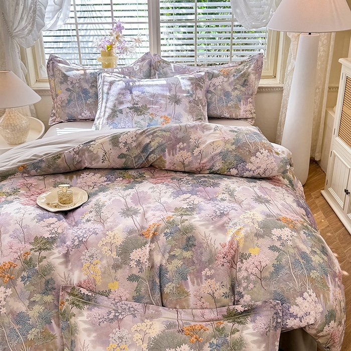 91家纺网 家纺一手货源 找家纺 巧玲珑 2025新款100%数码印花生态AB版四件套 思雨情怀