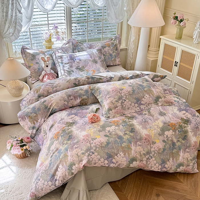 91家纺网 家纺一手货源 找家纺 巧玲珑 2025新款100%数码印花生态AB版四件套 思雨情怀