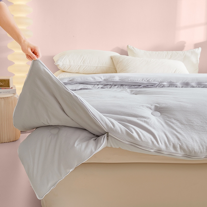 91家纺网 家纺一手货源 找家纺 寐居家纺 2025新款亲肤羽丝棉子母被被子被芯 子母被-雾霾灰