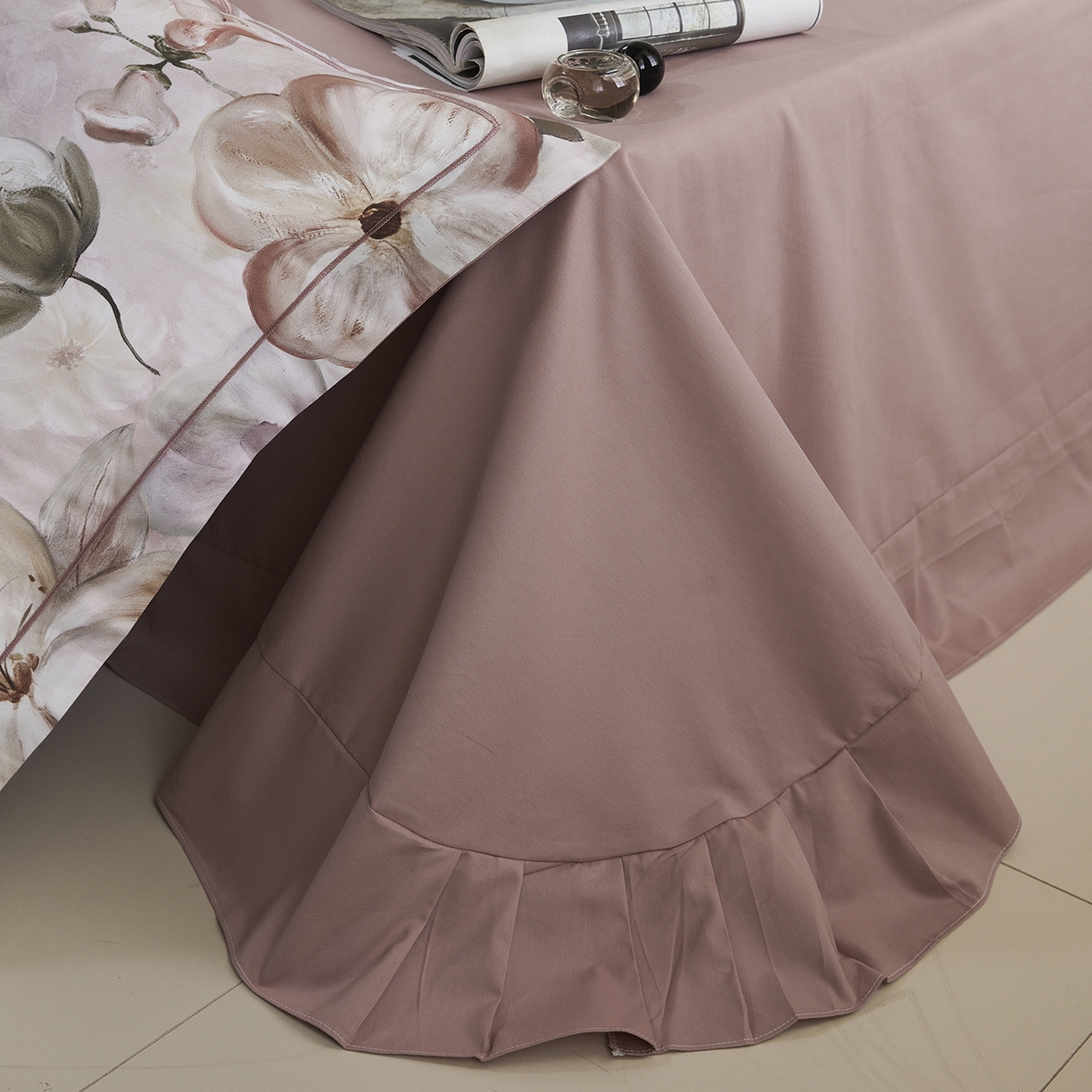 91家纺网 家纺一手货源 找家纺 XIWEN-希文家纺 2025秋冬新款全棉纯棉生态磨毛印花四件套 鸢香（豆沙）