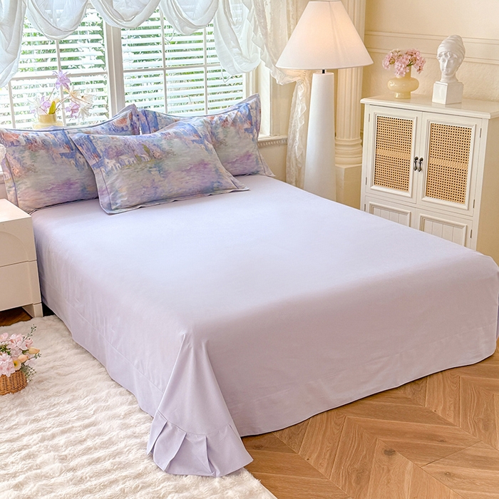 91家纺网 家纺一手货源 找家纺 巧玲珑 2025新款100%数码印花生态AB版四件套 雪宁