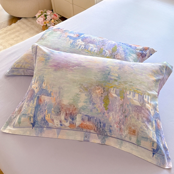 91家纺网 家纺一手货源 找家纺 巧玲珑 2025新款100%数码印花生态AB版四件套 雪宁