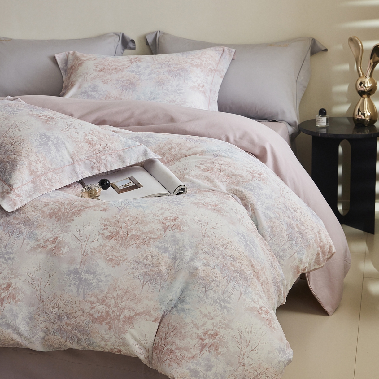 91家纺网 家纺一手货源 找家纺 XIWEN-希文家纺 2025秋冬新款全棉纯棉生态磨毛印花四件套 云栖处