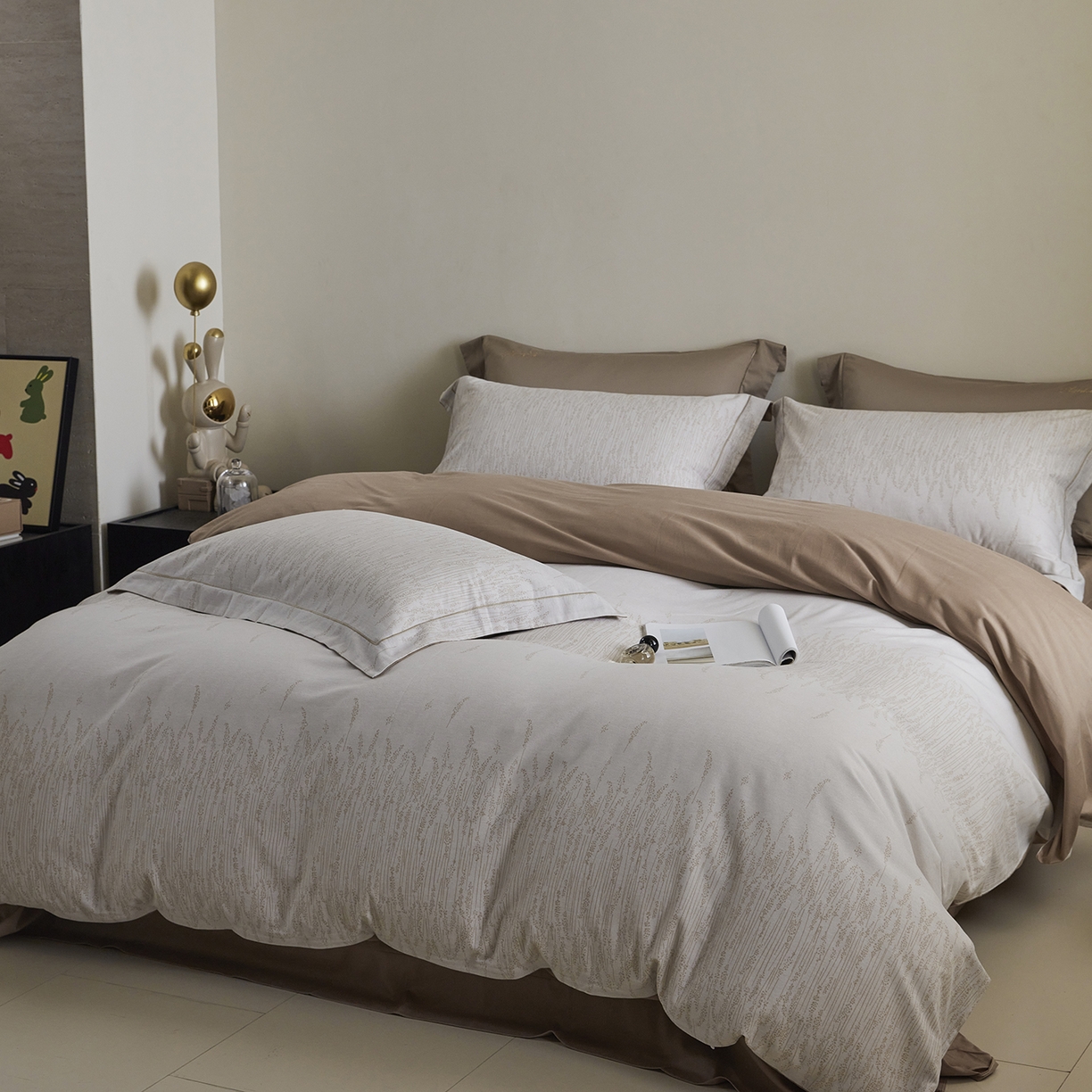 91家纺网 家纺一手货源 找家纺 XIWEN-希文家纺 2025秋冬新款全棉纯棉生态磨毛印花四件套 长相依咖