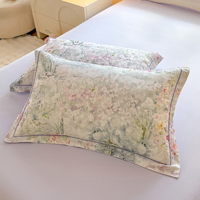 91家纺网 家纺一手货源 找家纺 巧玲珑 2025新款100%数码印花生态AB版四件套 幽若