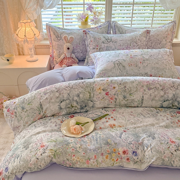 91家纺网 家纺一手货源 找家纺 巧玲珑 2025新款100%数码印花生态AB版四件套 幽若