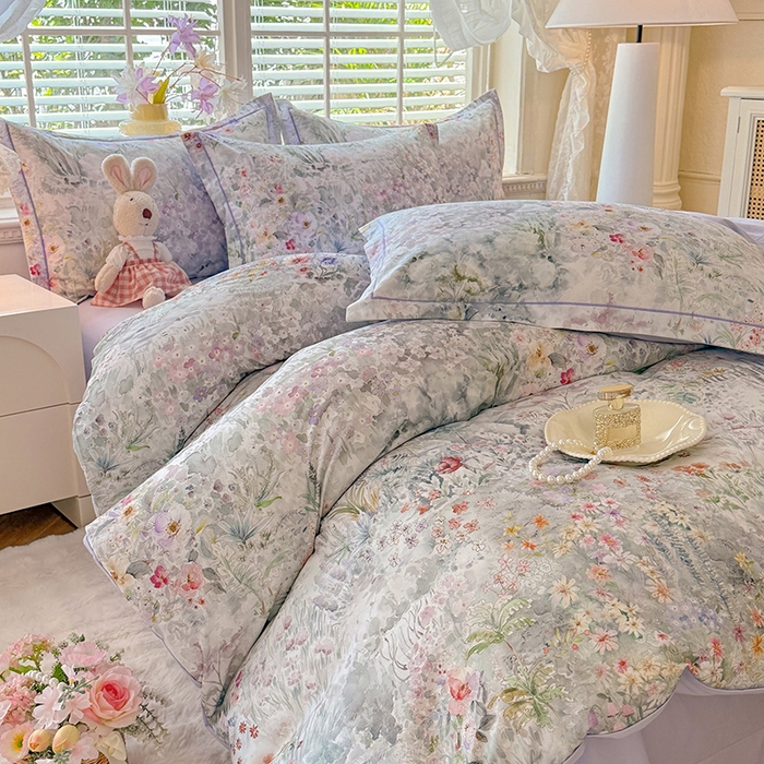 91家纺网 家纺一手货源 找家纺 巧玲珑 2025新款100%数码印花生态AB版四件套 幽若