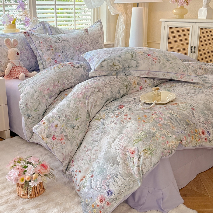 91家纺网 家纺一手货源 找家纺 巧玲珑 2025新款100%数码印花生态AB版四件套 幽若