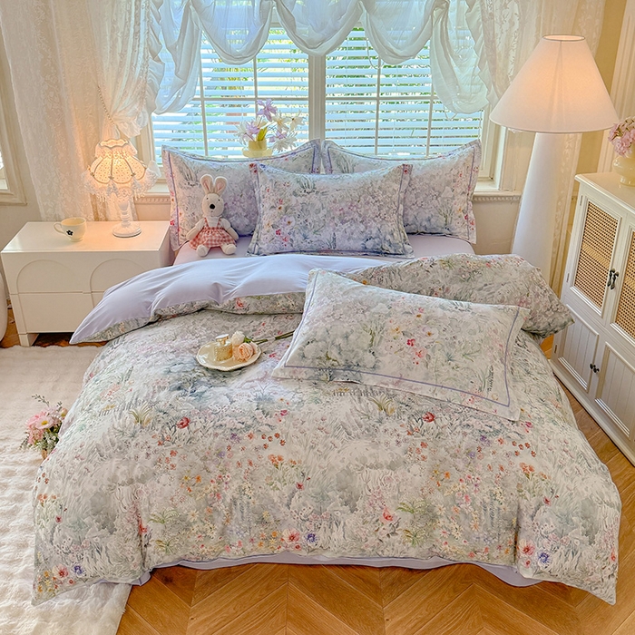 91家纺网 家纺一手货源 找家纺 巧玲珑 2025新款100%数码印花生态AB版四件套 幽若