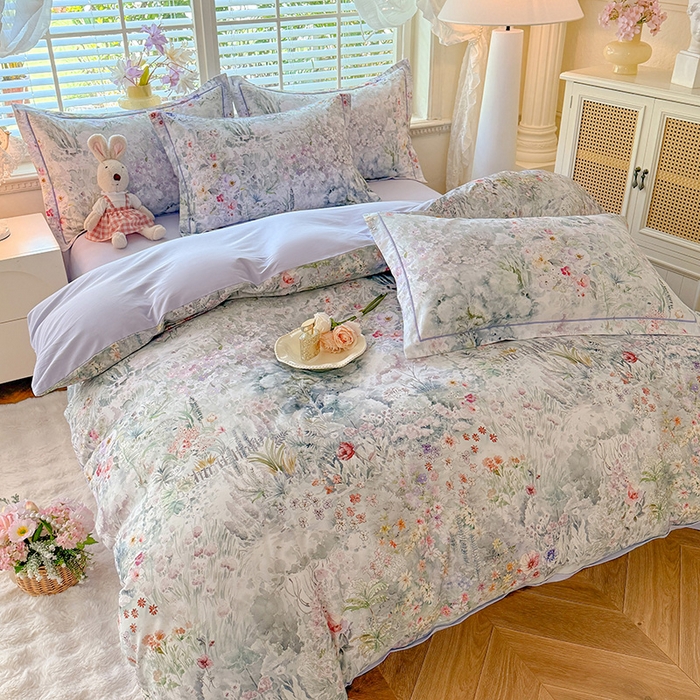 91家纺网 家纺一手货源 找家纺 巧玲珑 2025新款100%数码印花生态AB版四件套 幽若