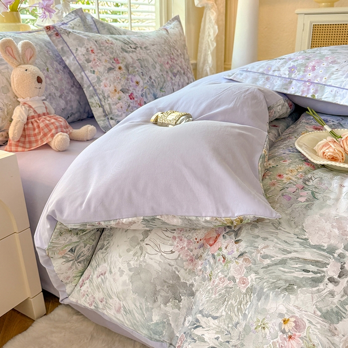 91家纺网 家纺一手货源 找家纺 巧玲珑 2025新款100%数码印花生态AB版四件套 幽若