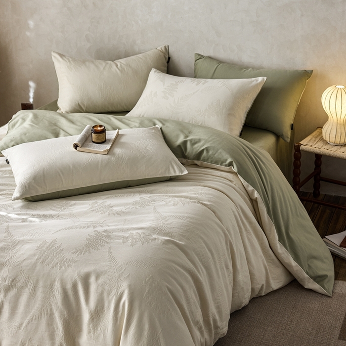 91家纺网 家纺一手货源 找家纺 禾时 2025新款60s轻奢提花磨毛四件套—云杉 云杉-米白