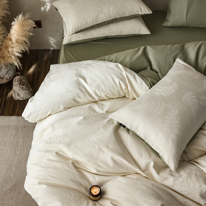 91家纺网 家纺一手货源 找家纺 禾时 2025新款60s轻奢提花磨毛四件套—云杉 云杉-米白