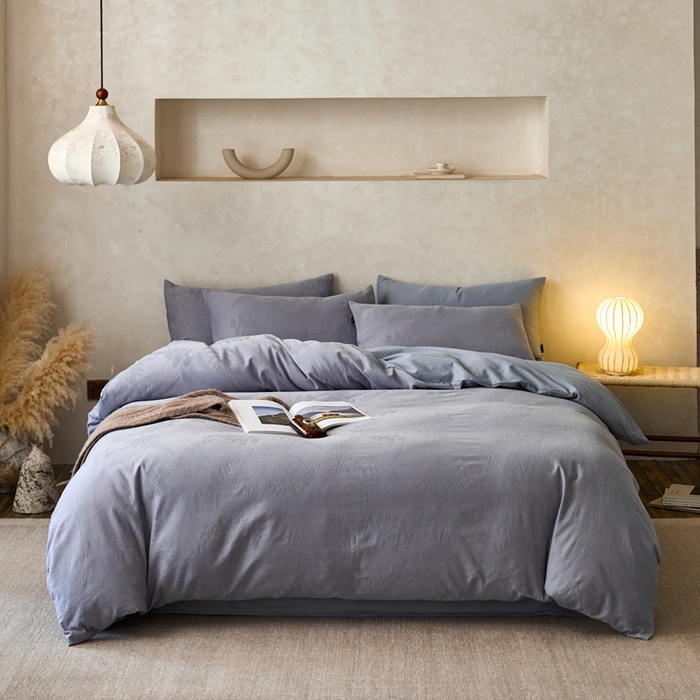 91家纺网 家纺一手货源 找家纺 禾时 2025新款60s轻奢提花磨毛四件套—云杉 云杉-天空蓝