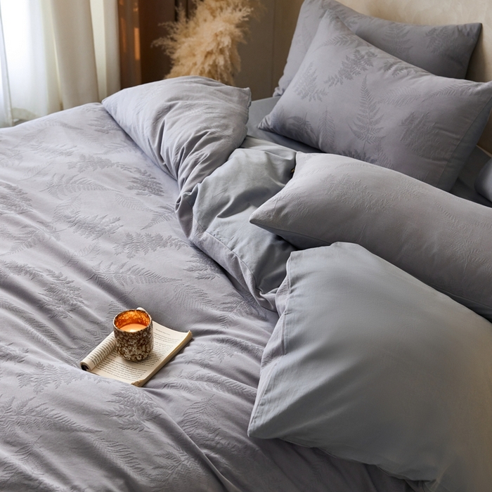 91家纺网 家纺一手货源 找家纺 禾时 2025新款60s轻奢提花磨毛四件套—云杉 云杉-天空蓝