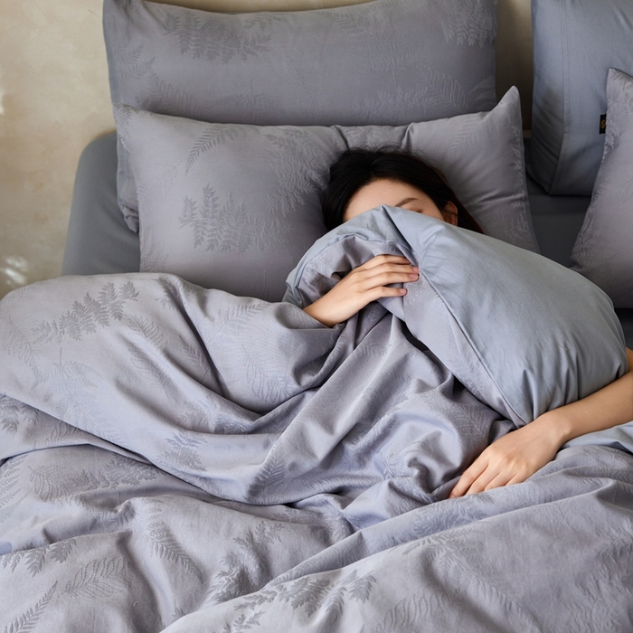 91家纺网 家纺一手货源 找家纺 禾时 2025新款60s轻奢提花磨毛四件套—云杉 云杉-天空蓝