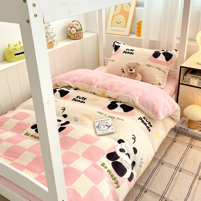 91家纺网 家纺一手货源 找家纺 （总）卡普 2025爆款加厚卡通小清新牛奶绒学生宿舍三件套含棉花胎四件套