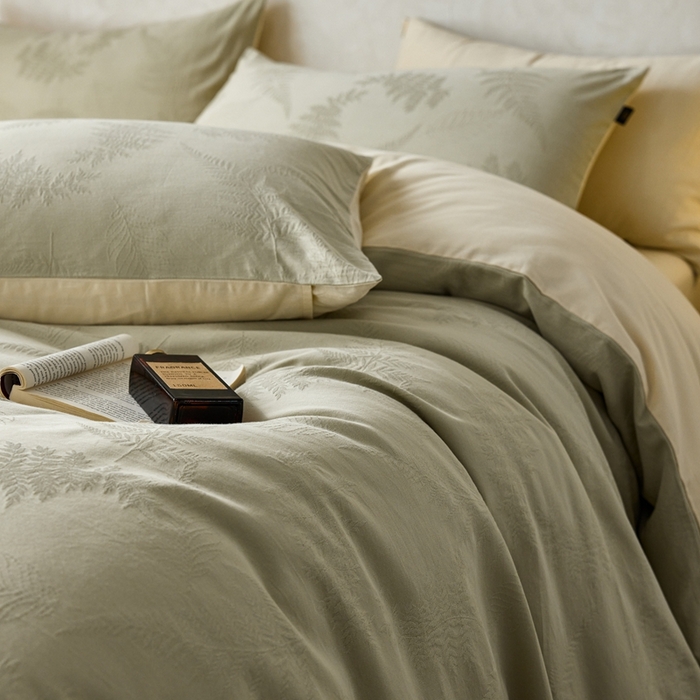 91家纺网 家纺一手货源 找家纺 禾时 2025新款60s轻奢提花磨毛四件套—云杉 云杉-竹青