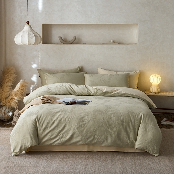 91家纺网 家纺一手货源 找家纺 禾时 2025新款60s轻奢提花磨毛四件套—云杉 云杉-竹青