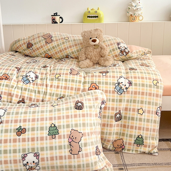 91家纺网 家纺一手货源 找家纺 卡普二店 2024新款牛奶绒学生三件套系列 凯蒂乐园