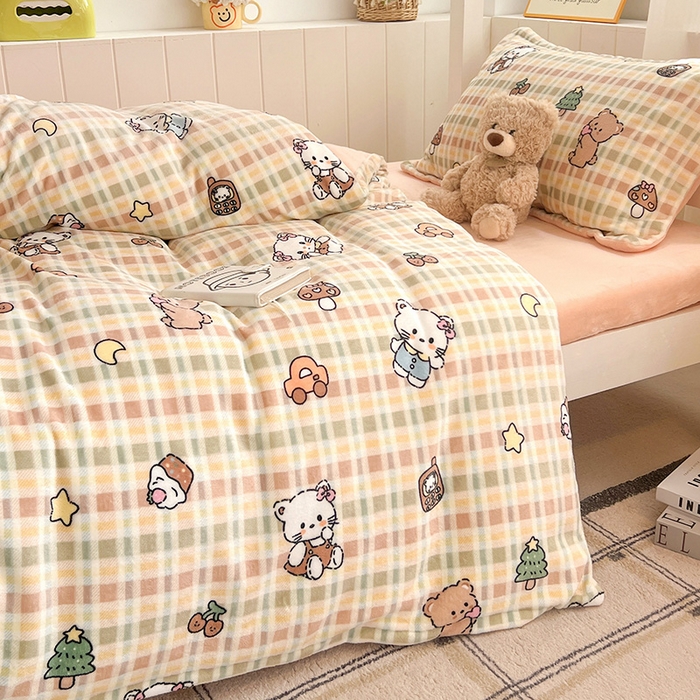 91家纺网 家纺一手货源 找家纺 卡普二店 2024新款牛奶绒学生三件套系列 凯蒂乐园