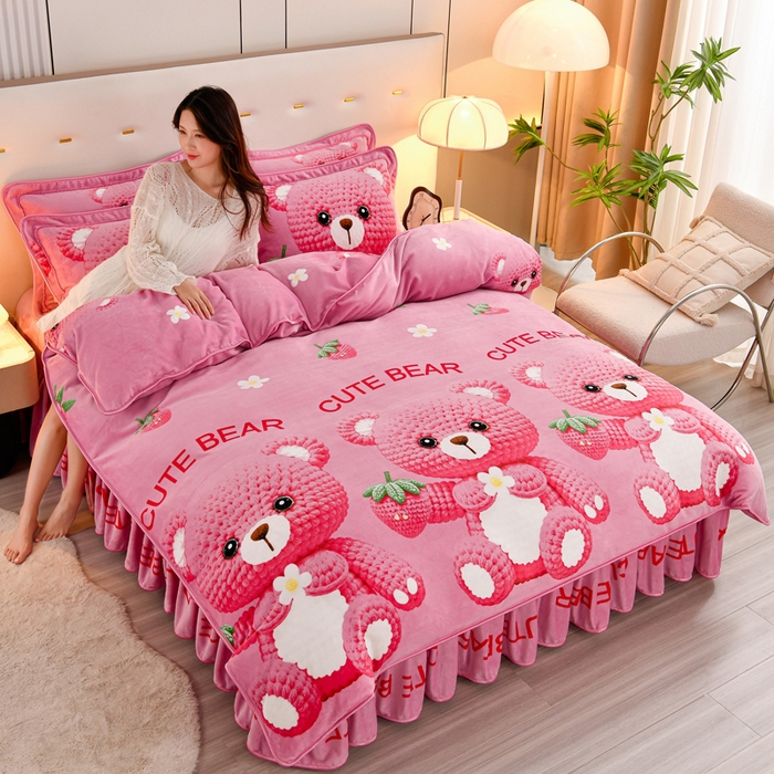 91家纺网 家纺一手货源 找家纺 （总）2025新款230克8.5斤加厚高克重牛奶绒金貂绒法莱绒四件套冬季加绒法兰绒床裙款