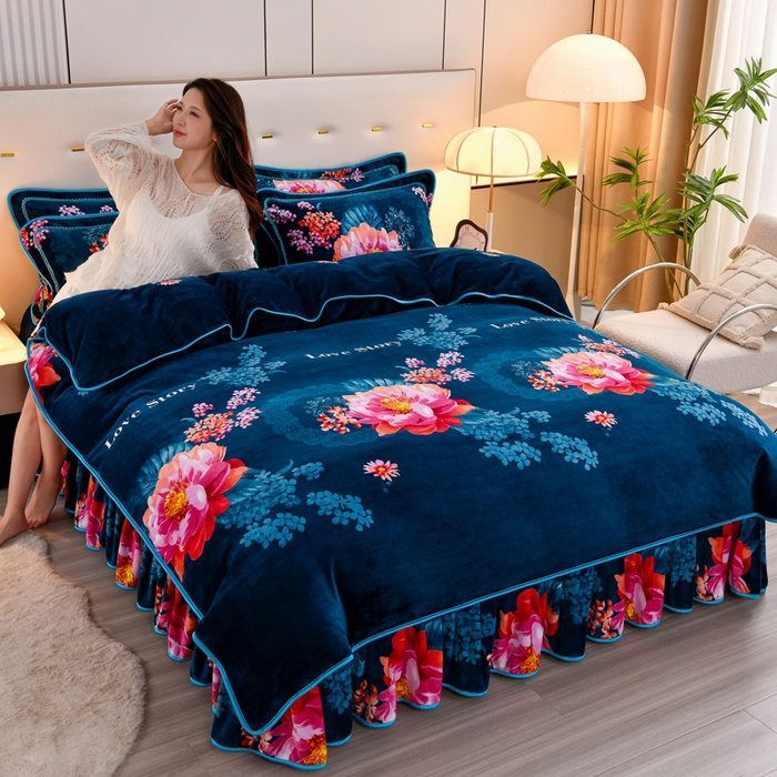 91家纺网 家纺一手货源 找家纺 （总）2025新款230克8.5斤加厚高克重牛奶绒金貂绒法莱绒四件套冬季加绒法兰绒床裙款