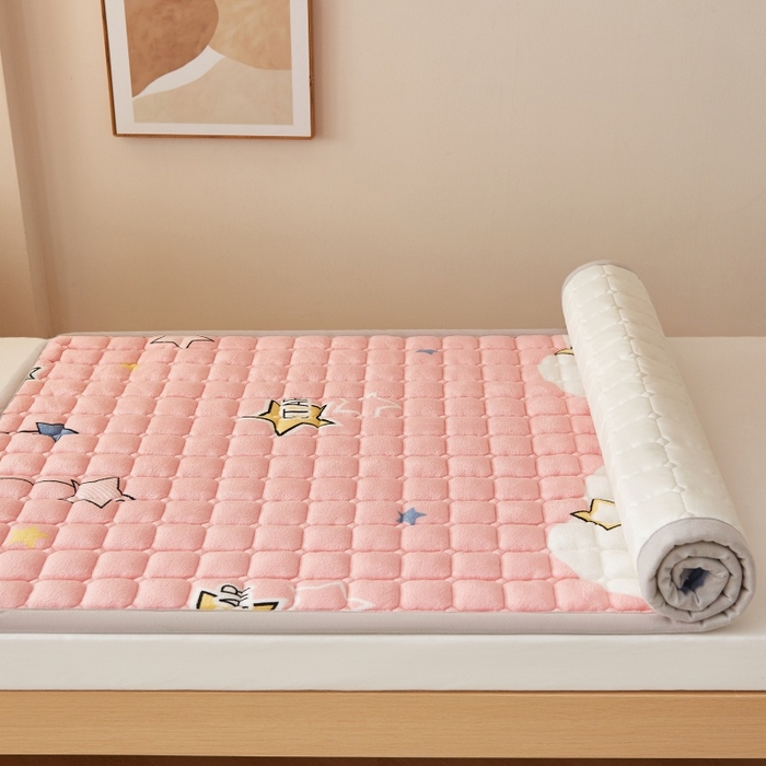 91家纺网 家纺一手货源 找家纺 奇丝雅 2025新款A类牛奶绒床褥床垫家用学生宿舍上下铺寝室软垫床护垫夹棉褥子-学生床套件 水纹星