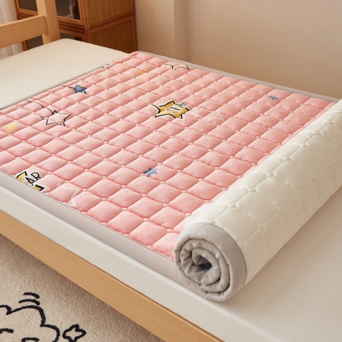 91家纺网 家纺一手货源 找家纺 奇丝雅 2025新款A类牛奶绒床褥床垫家用学生宿舍上下铺寝室软垫床护垫夹棉褥子-学生床套件 水纹星