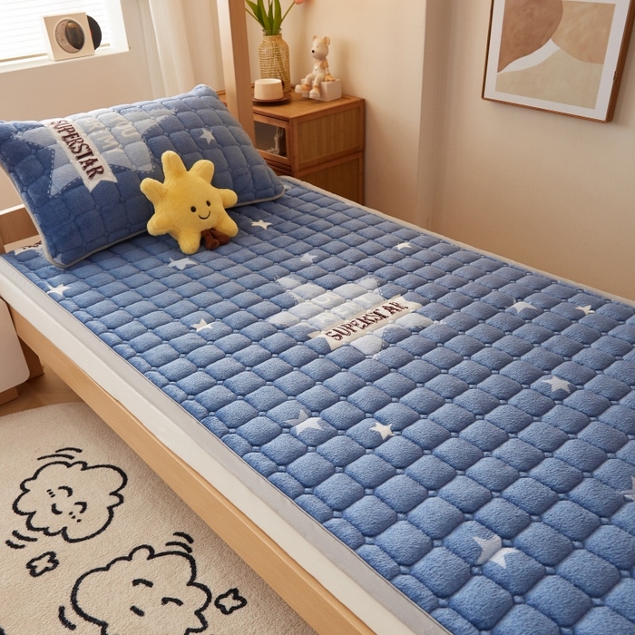 91家纺网 家纺一手货源 找家纺 奇丝雅 2025新款A类牛奶绒床褥床垫家用学生宿舍上下铺寝室软垫床护垫夹棉褥子-学生床套件 幸运星