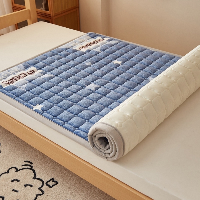 91家纺网 家纺一手货源 找家纺 奇丝雅 2025新款A类牛奶绒床褥床垫家用学生宿舍上下铺寝室软垫床护垫夹棉褥子-学生床套件 幸运星