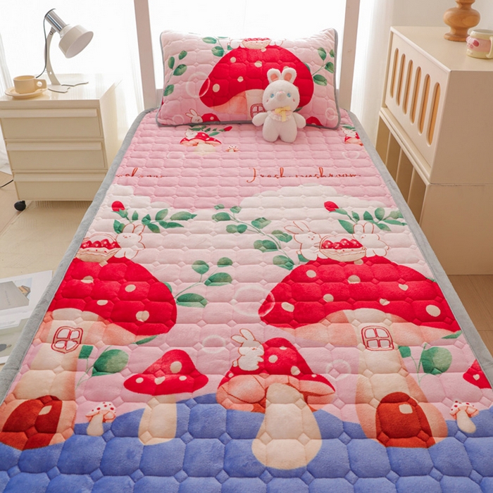 91家纺网 家纺一手货源 找家纺 宅部落 2025新款学生宿舍牛奶绒床垫保暖床褥子夹棉加厚印花床护垫 蘑菇小兔