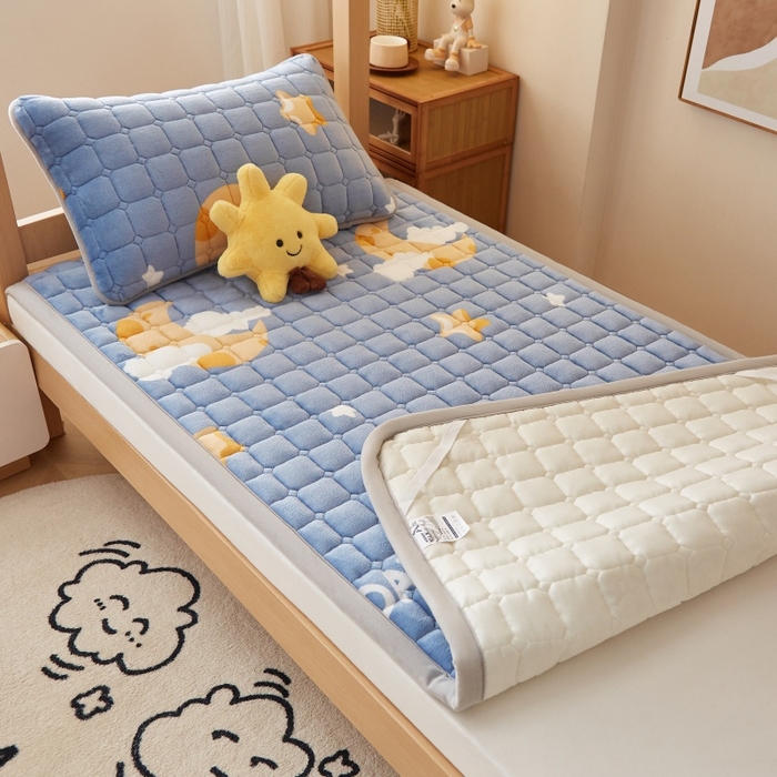 91家纺网 家纺一手货源 找家纺 奇丝雅 2025新款A类牛奶绒床褥床垫家用学生宿舍上下铺寝室软垫床护垫夹棉褥子-学生床套件 筑梦星空