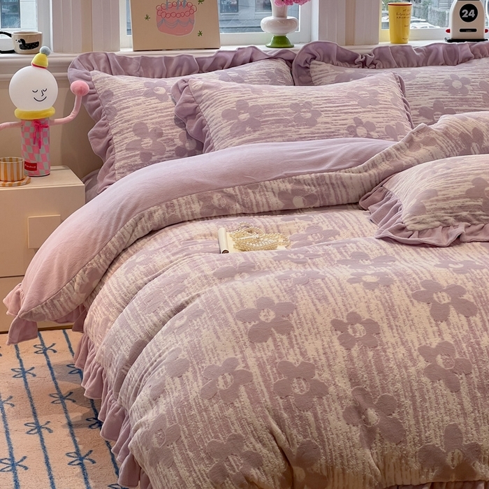 91家纺网 家纺一手货源 找家纺 （总）忆生活家纺 2025新款全棉三层纱色织大提花条纹款四件套