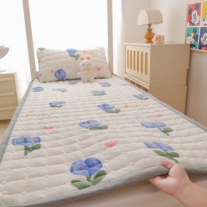 91家纺网 家纺一手货源 找家纺 宅部落 2025新款学生宿舍牛奶绒床垫保暖床褥子夹棉加厚印花床护垫 兰兰花