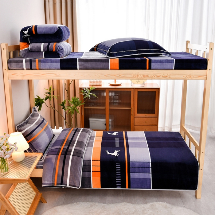 91家纺网 家纺一手货源 找家纺 居尚2025直播爆款高克重印花牛奶绒法莱绒学生三件套 极简主义