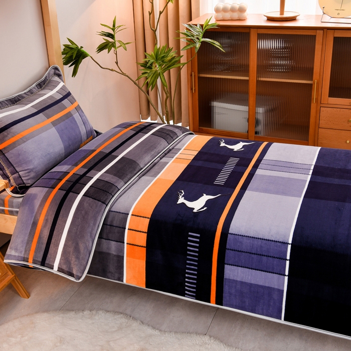 91家纺网 家纺一手货源 找家纺 居尚2025直播爆款高克重印花牛奶绒法莱绒学生三件套 极简主义